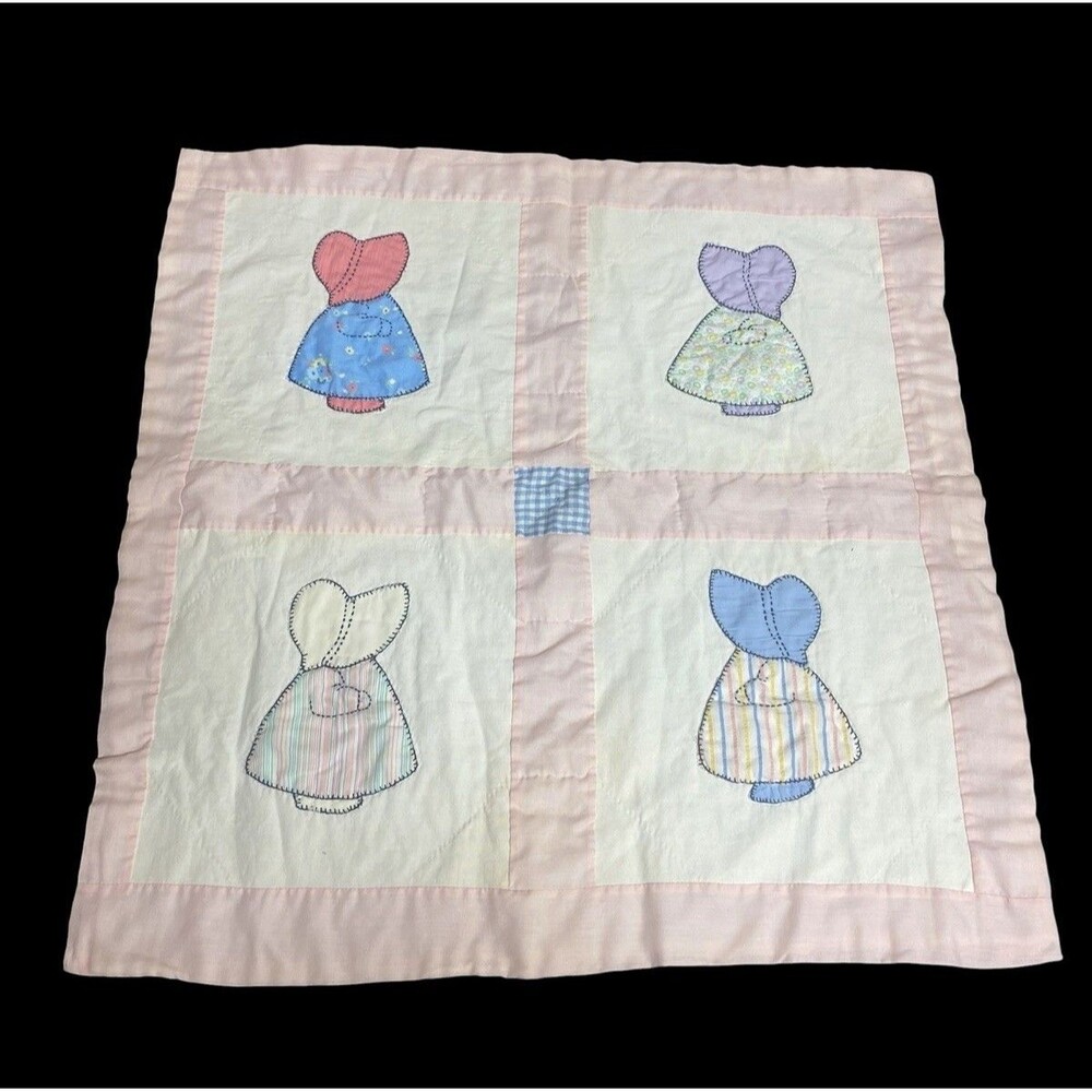 Vtg Sunbonnet Sue 20x20 Quilt Block Wall Hanging Doll Blanket